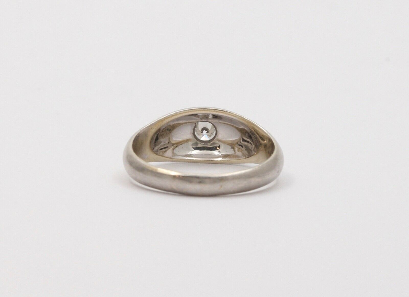 Vintage Unisex Diamond 14K White Gold Gypsy Ring