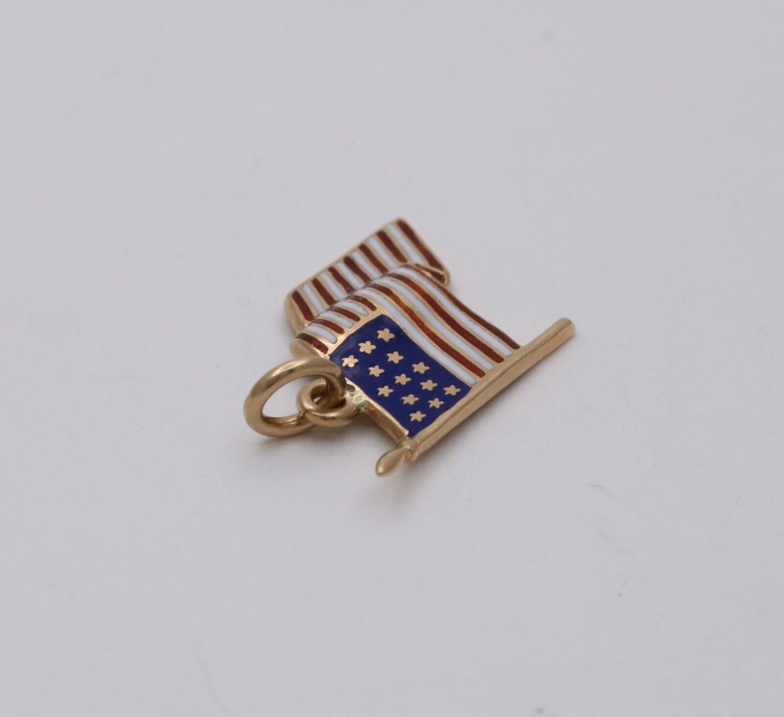 Vintage American Flag 14K Yellow Gold Enamel Pendant Charm