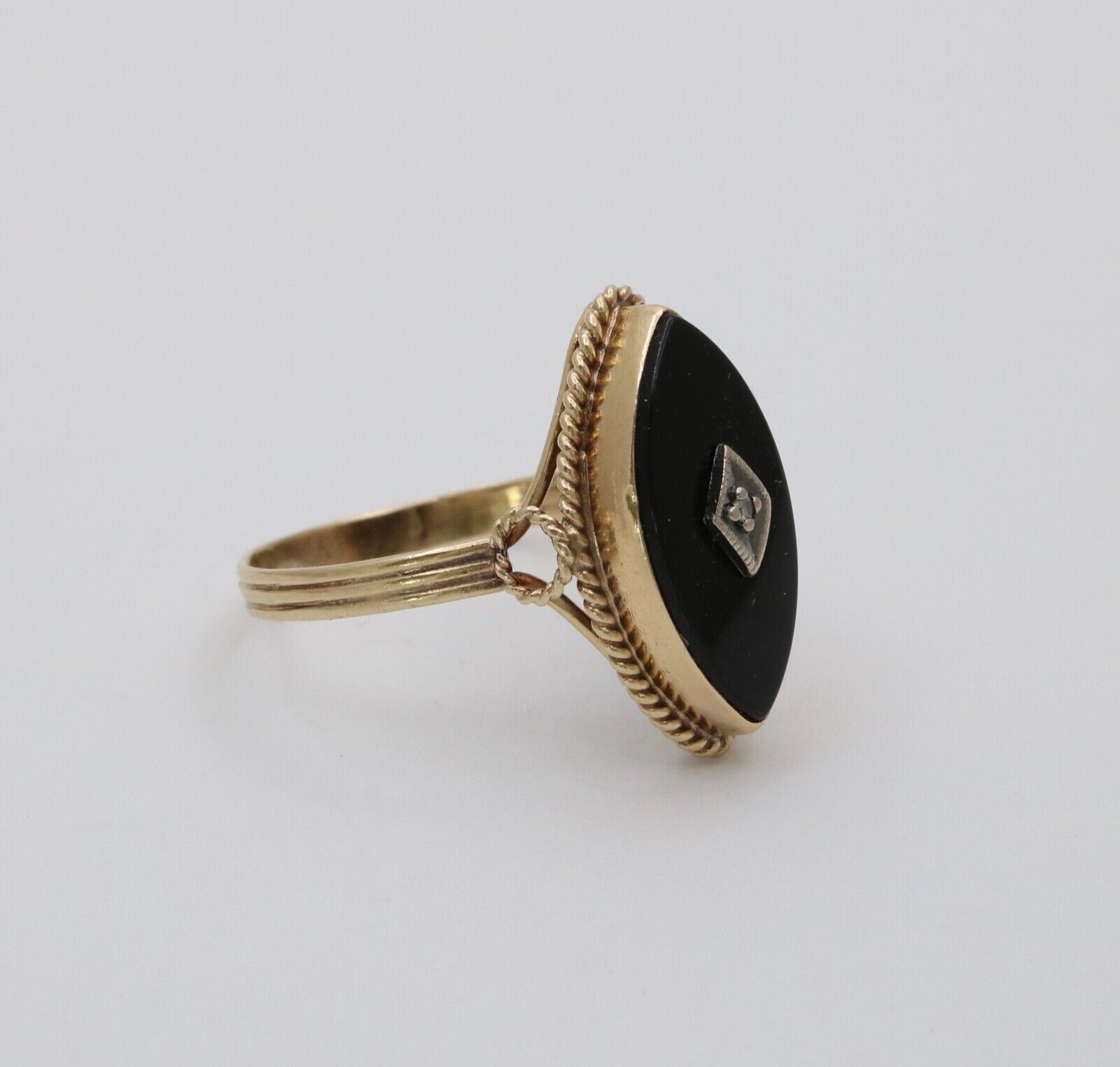 Antique Art Deco Marquise Onyx Diamond Ring