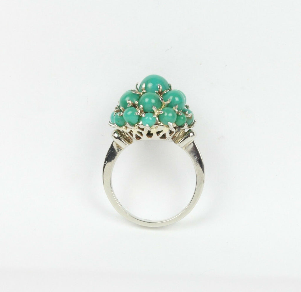 Vintage Turquoise 14k White Gold Cocktail Ring