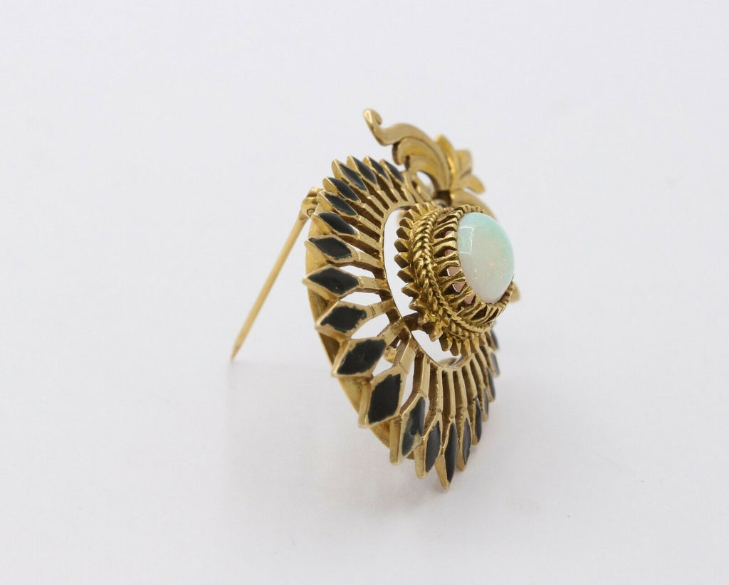 Vintage 14K Yellow Gold Opal Enamel Pendant Brooch