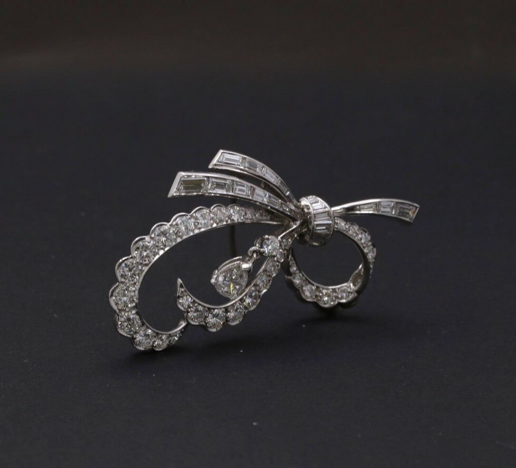 Vintage Ribbon Diamonds Platinum Brooch Pendant