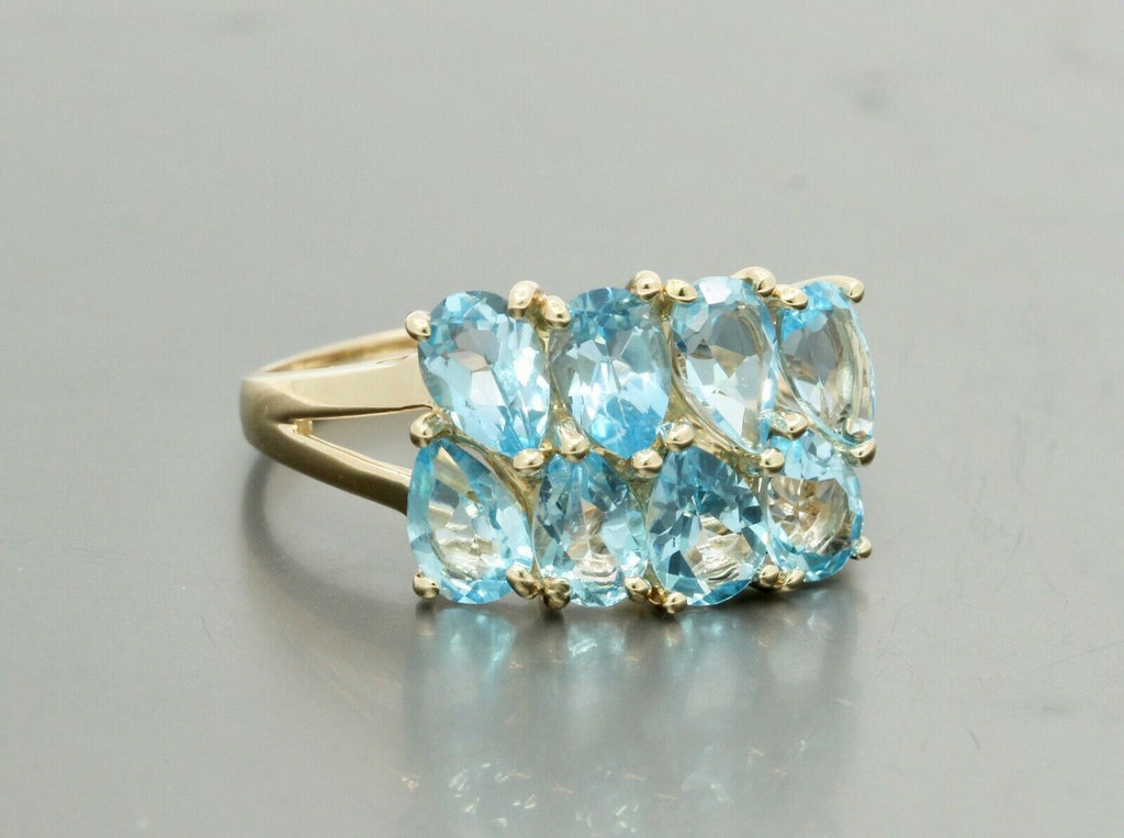 Vintage 10K Yellow Gold Blue Topaz Cluster Ring