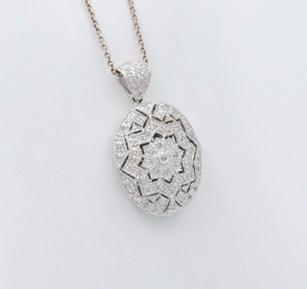 Vintage 14K White Gold Diamond Milgrain Locket Pendant