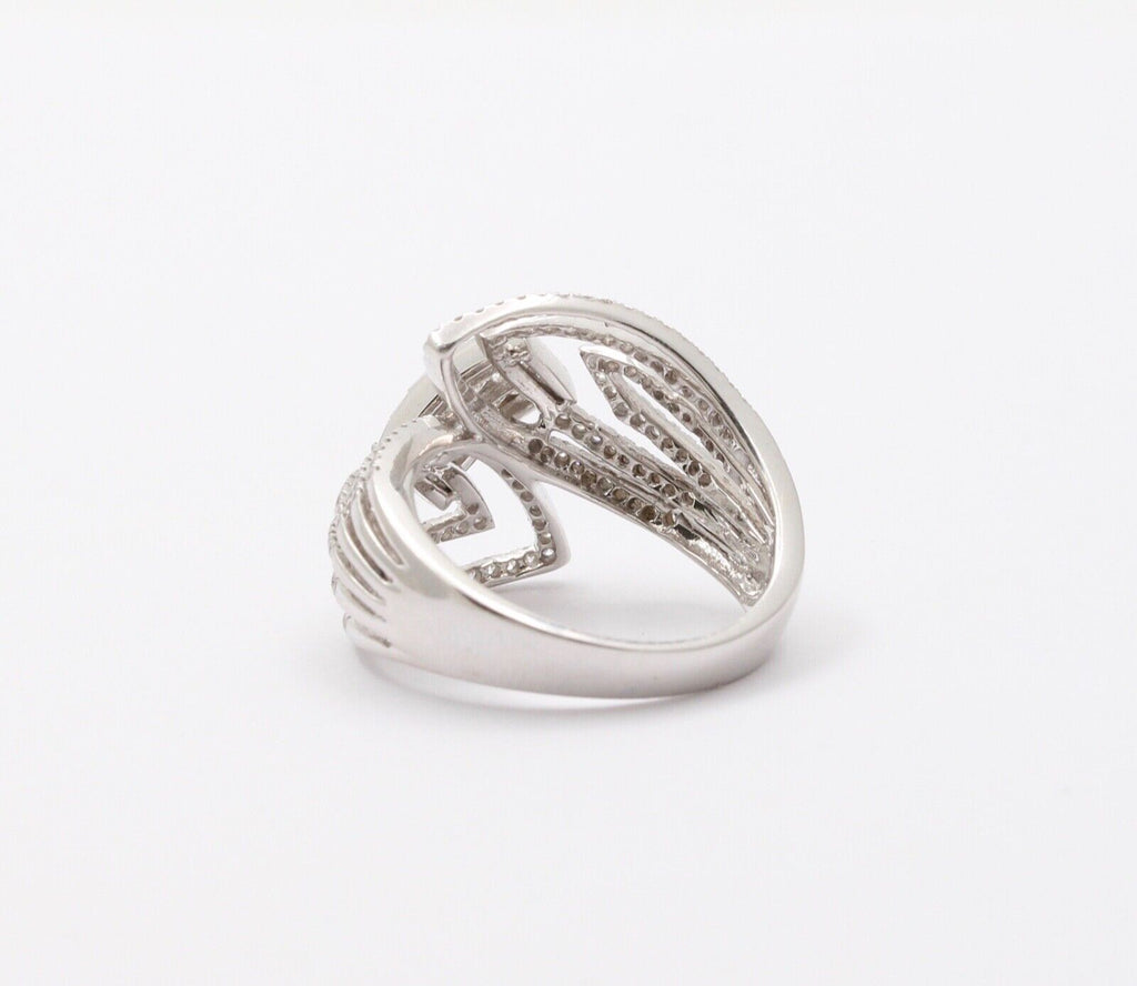 Mid Century 18K White Gold Diamond Bypass Ring, Engagement Ring