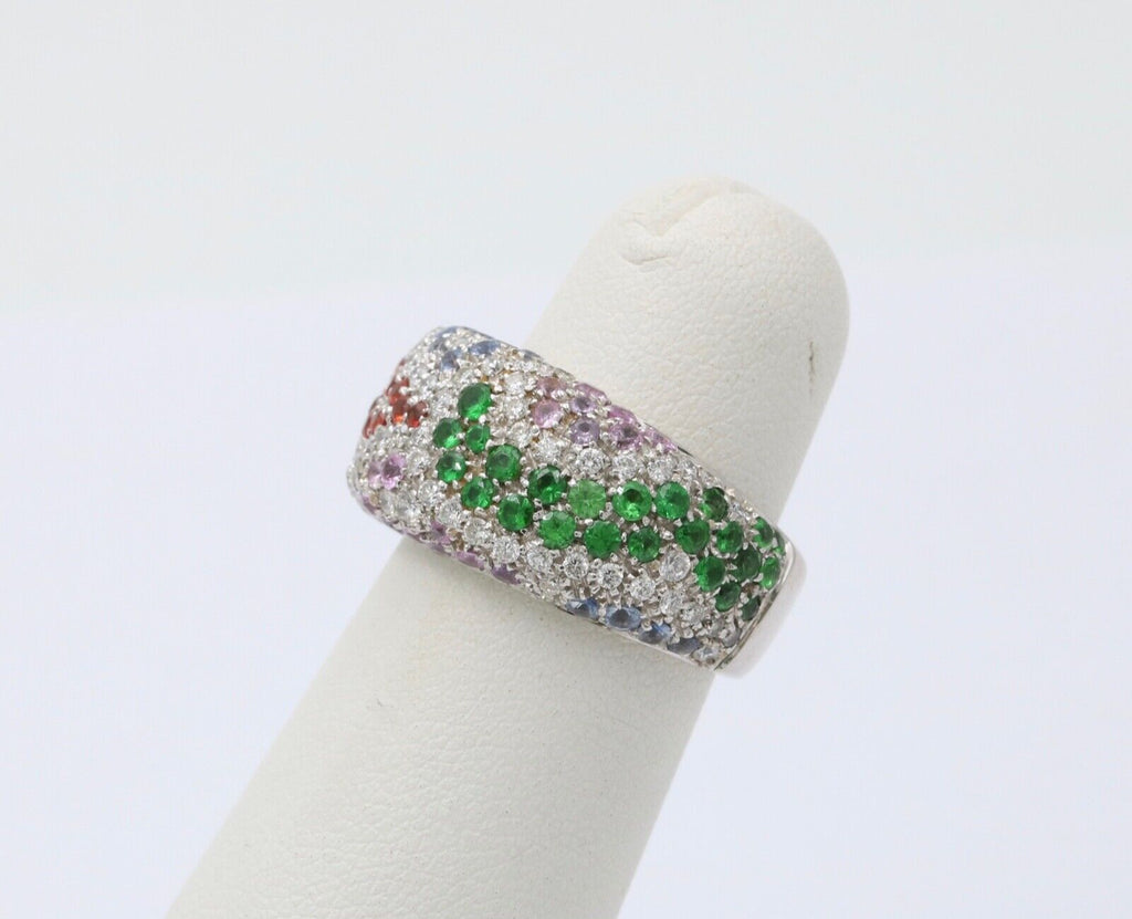 Vintage Valente MultiStone Wave 18K White Gold Ring