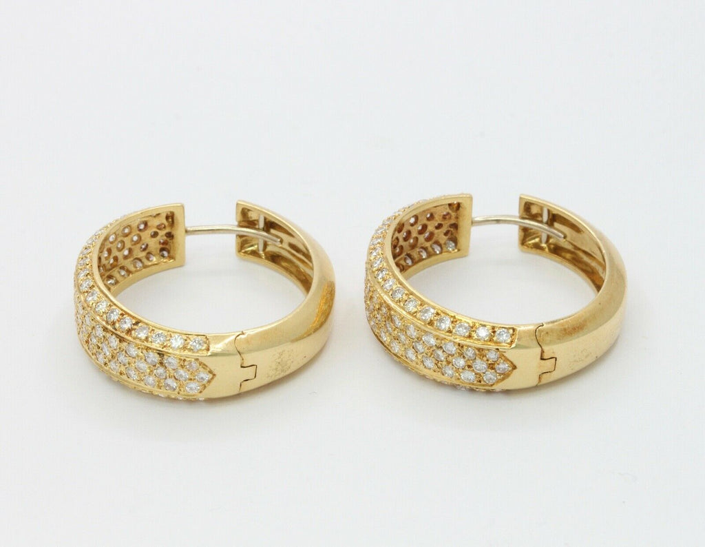 Vintage Ladies Fat 18K Yellow Gold Diamonds Hoop Earrings