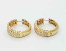 Load image into Gallery viewer, Vintage Ladies Fat 18K Yellow Gold Diamonds Hoop Earrings
