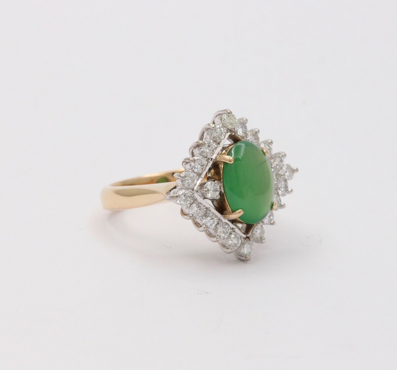 Vintage Jade Diamonds 14K Yellow White Gold Ring