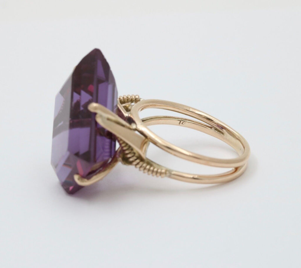 Vintage 14K White Gold Special Cut Amethyst Ring, Statement Ring.