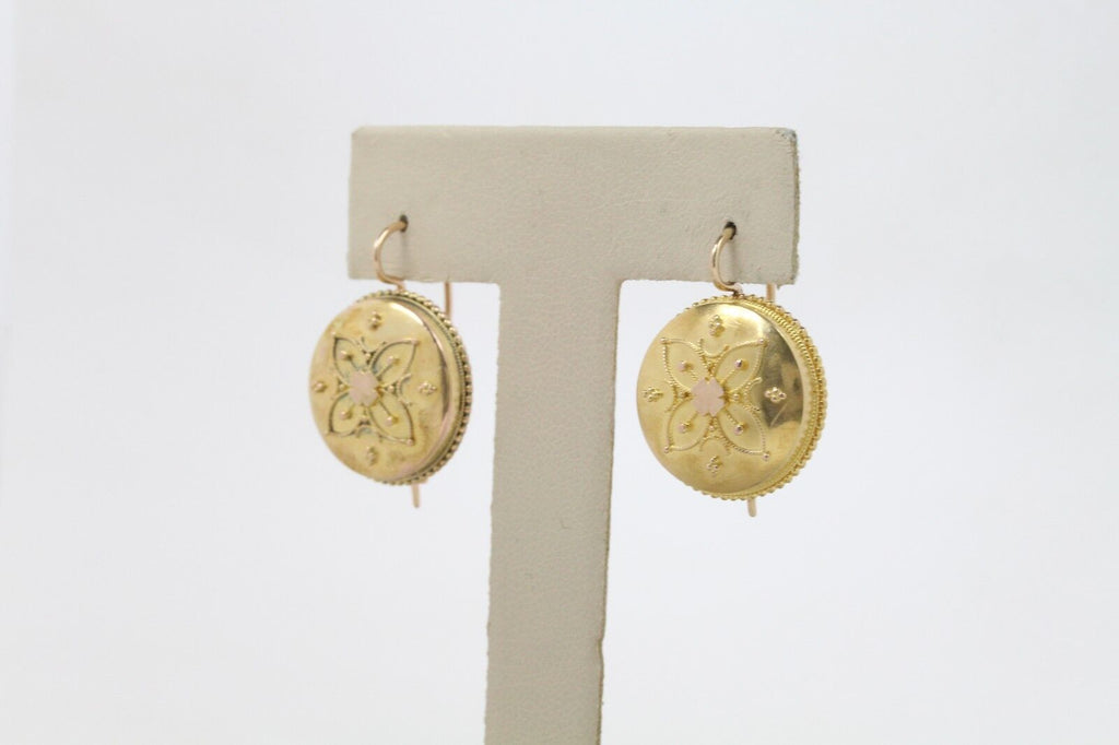 Antique Victorian 14K Yellow Gold Flower Ladies Earrings