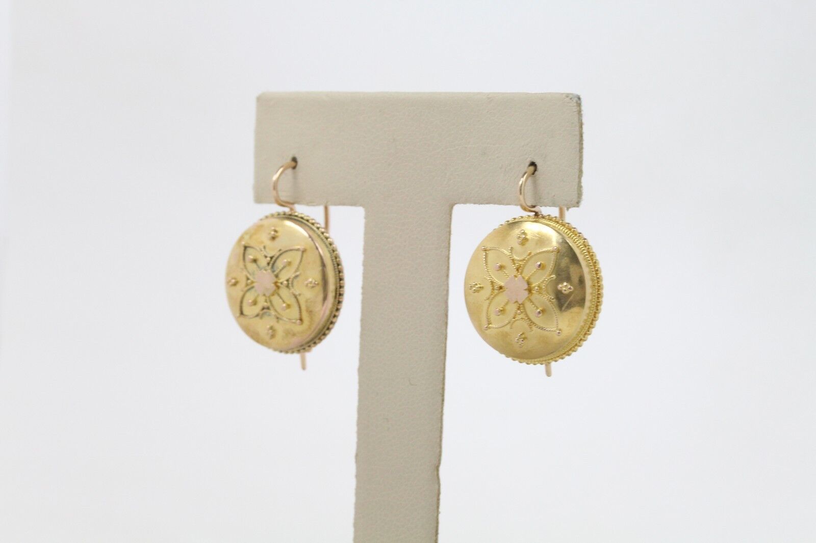 Antique Victorian 14K Yellow Gold Flower Ladies Earrings