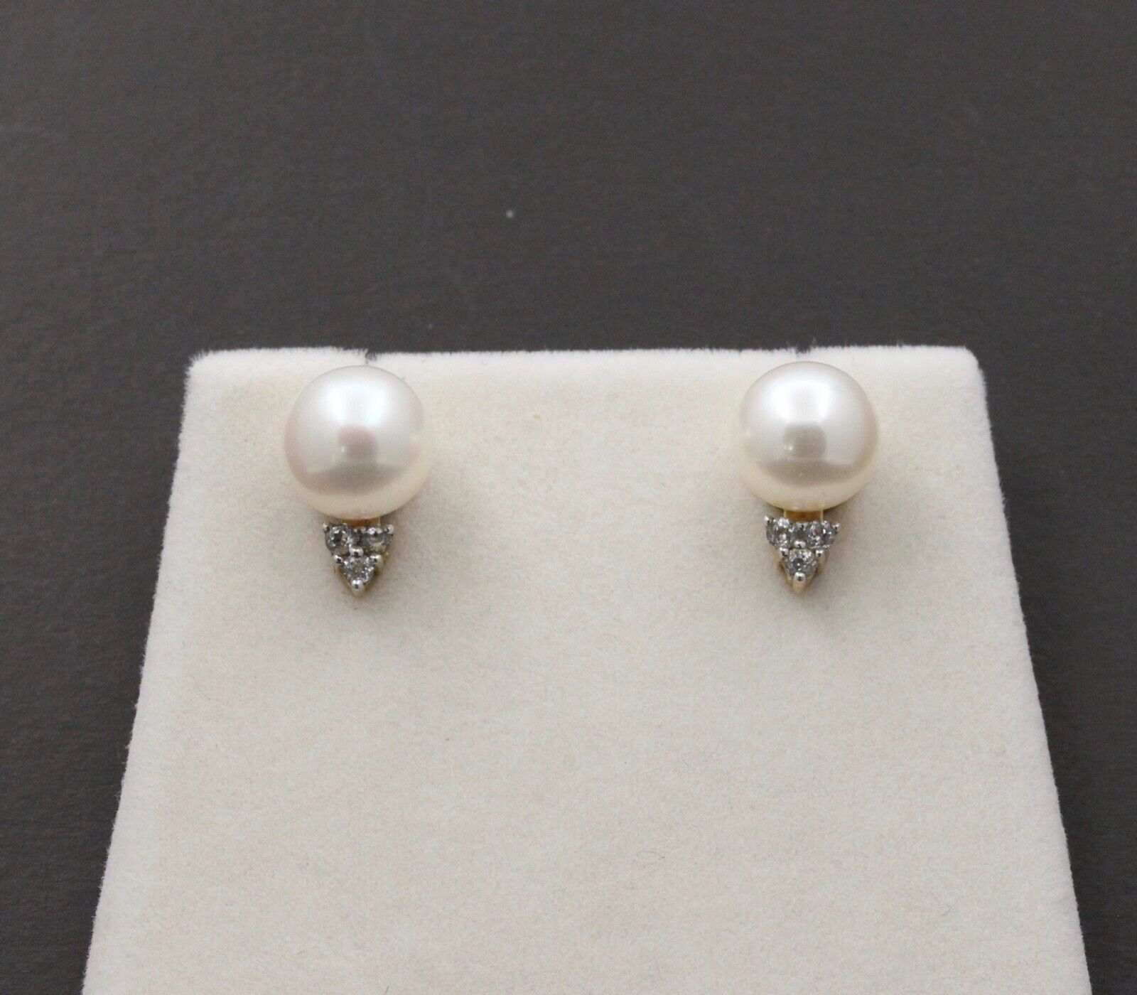 Classic 10K Yellow Gold 9.8 mm Pearl & Diamond Studs Earrings,