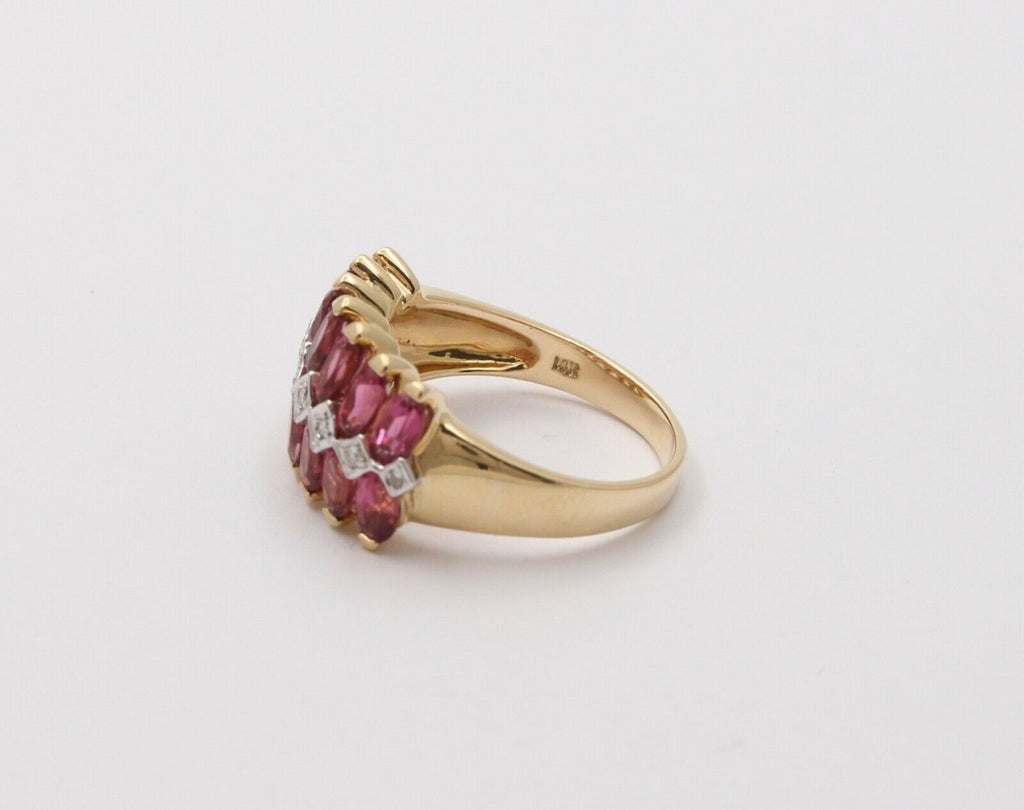 Beautiful Tourmaline Diamonds 14K Yellow White Gold Vintage Cluster Band