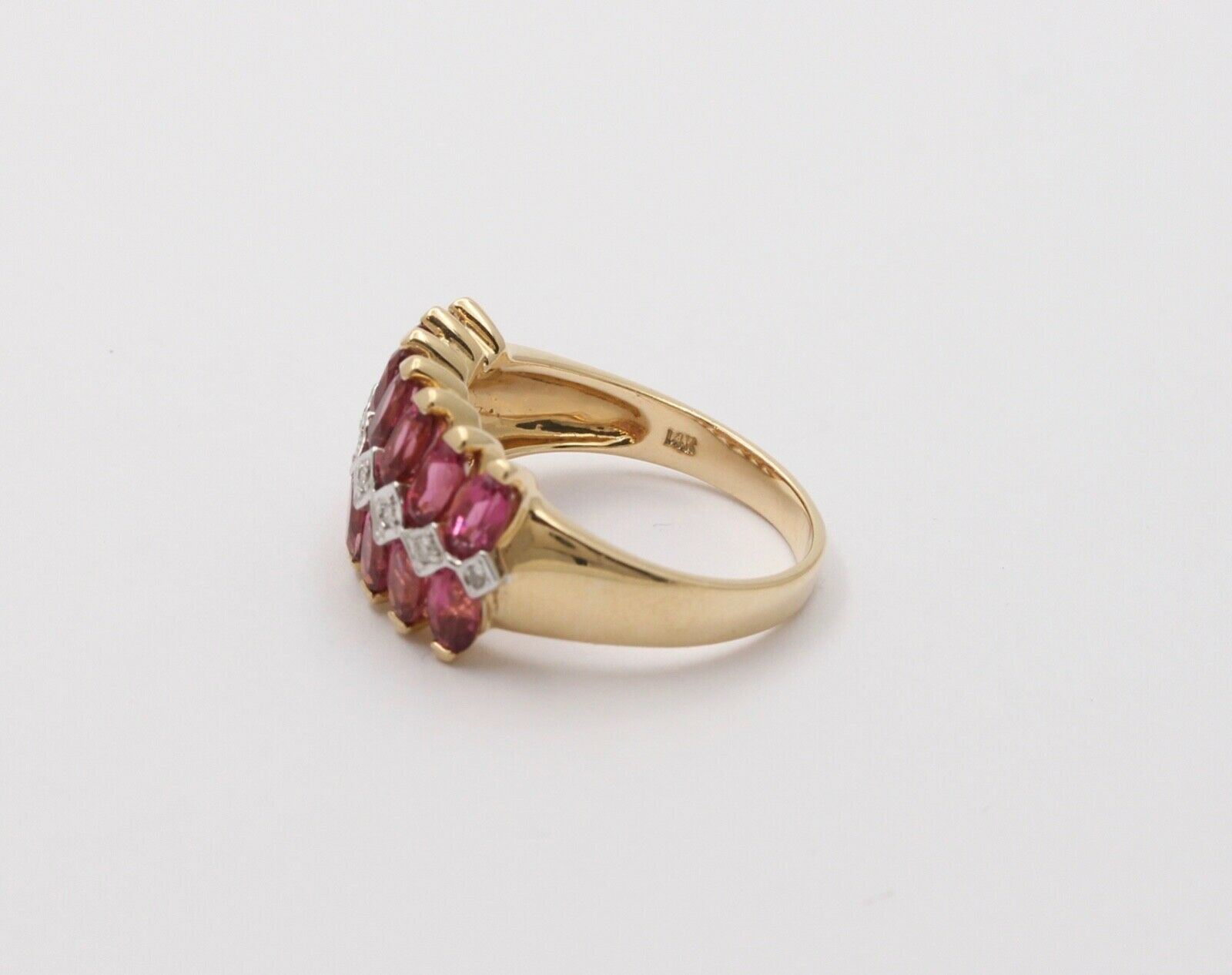 Beautiful Tourmaline Diamonds 14K Yellow White Gold Vintage Cluster Band