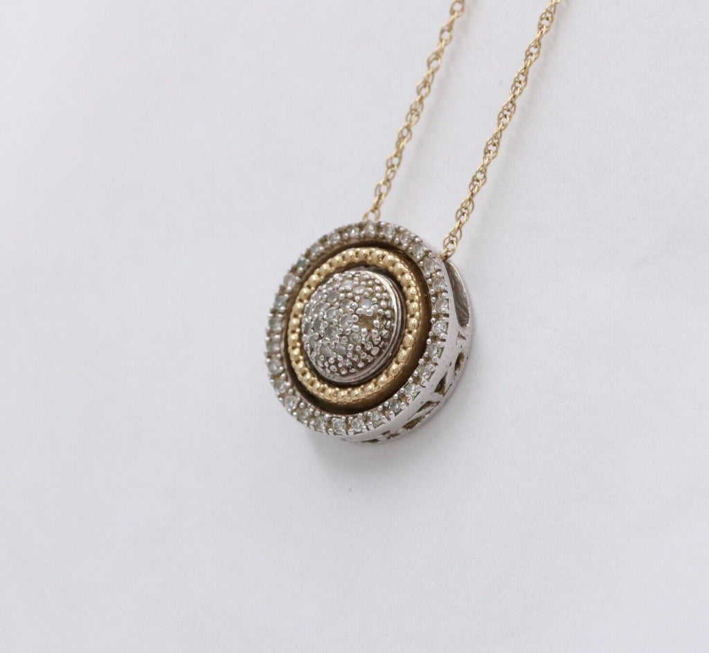 Vintage 14K & Sterling Silver Diamond Pendant , Necklace
