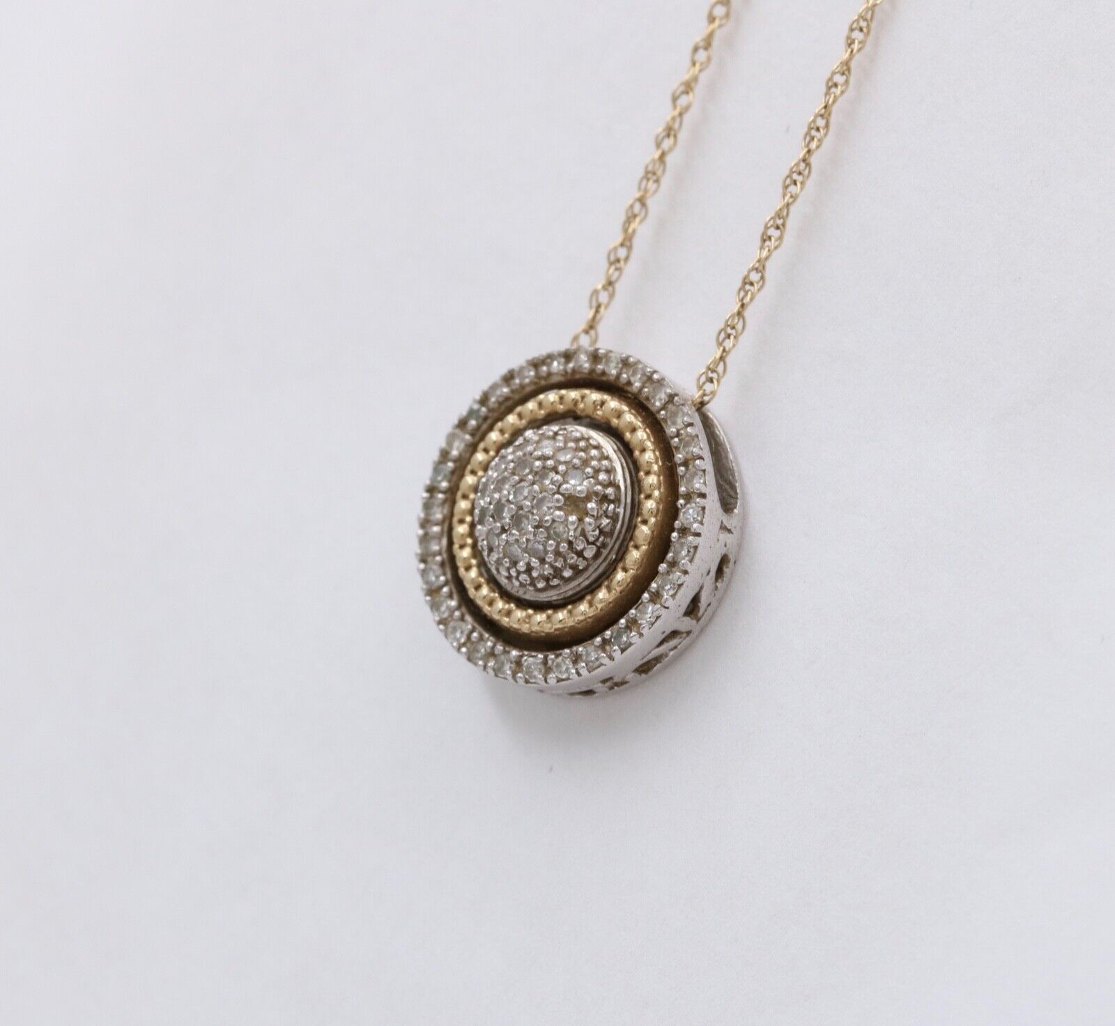 Vintage 14K & Sterling Silver Diamond Pendant , Necklace