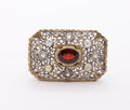 Victorian Garnet Old Mine Diamonds 18K White Yellow Gold Pearls Brooch Pin