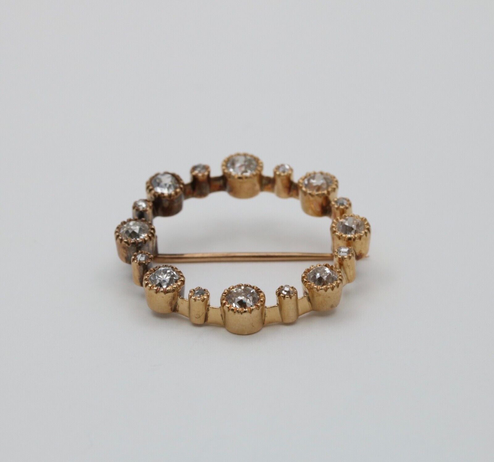 Antique 14K Yellow Gold Diamond Wreath Brooch