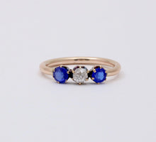 Load image into Gallery viewer, Victorian Old European Diamond Synthetic Sapphires 10K Yellow Gold Ring
