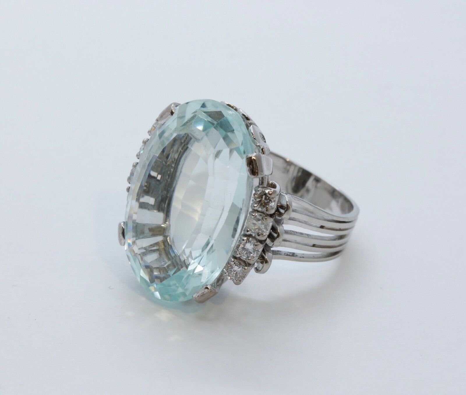 Vintage Aquamarine Diamonds 14K White Gold Ring