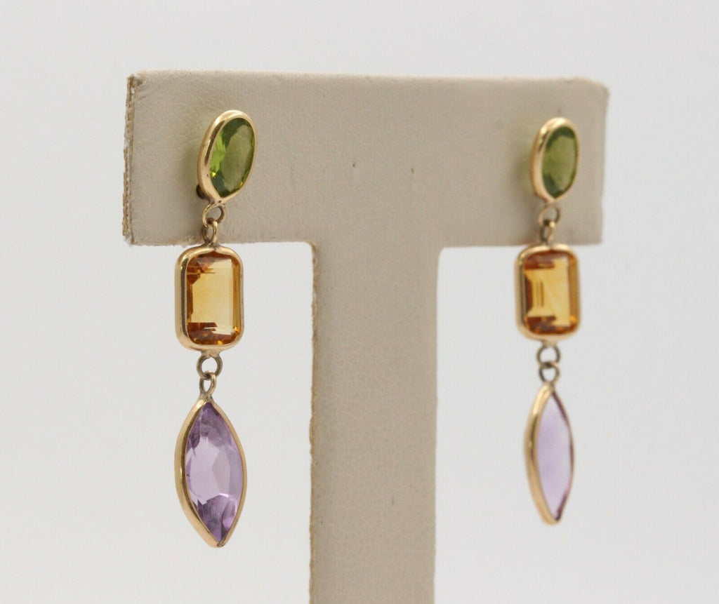 Fun 14K Yellow Gold Multi Color Quartz Hanging Earrings
