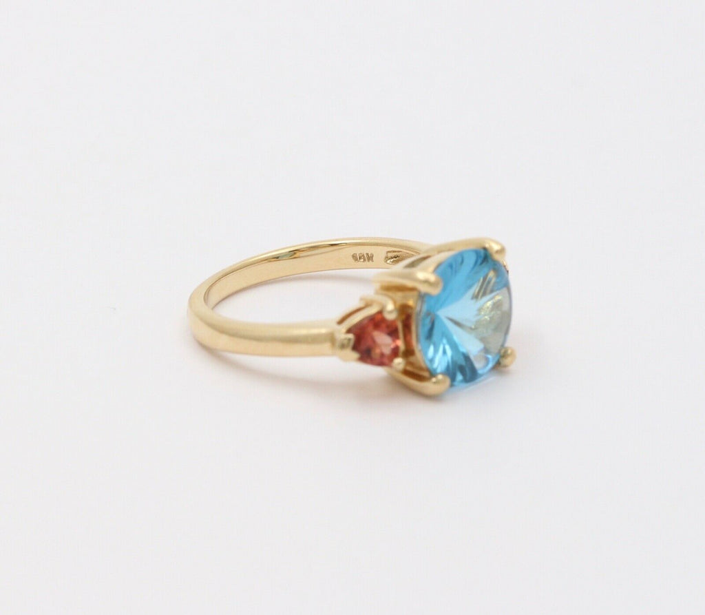 Vintage Fancy Cut Blue Topaz Madeira Citrine 14K Yellow Gold Ring