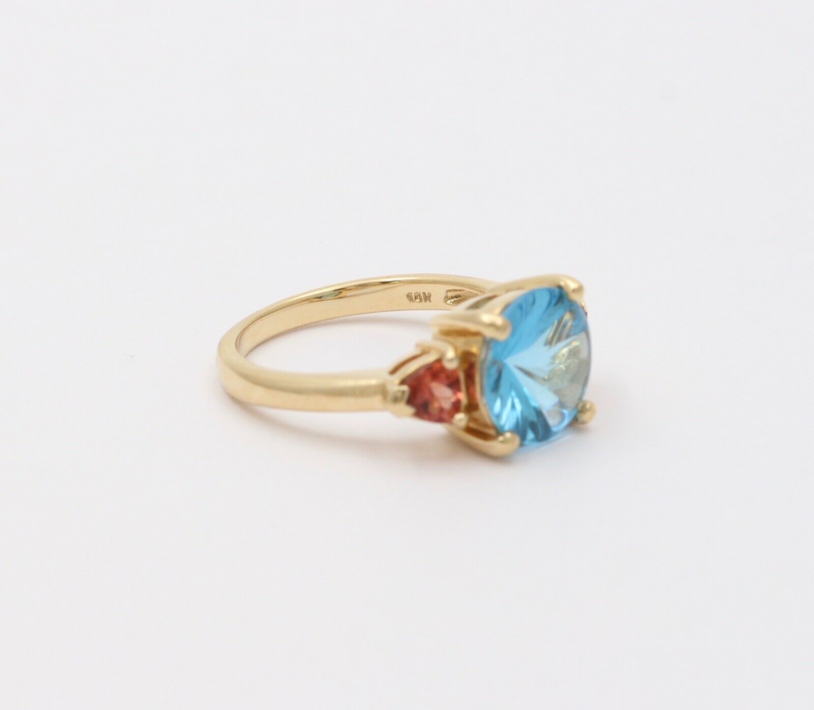 Vintage Fancy Cut Blue Topaz Madeira Citrine 14K Yellow Gold Ring