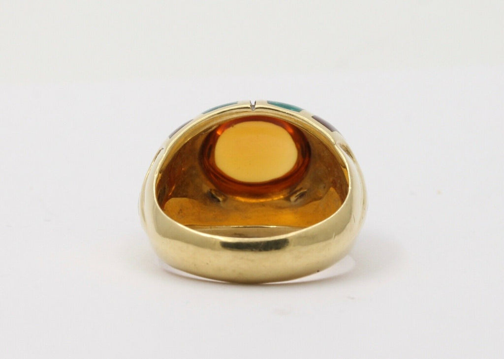 Unique Estate Mavito Citrine Guilloche Enamel 18K Gold Dome Ring,