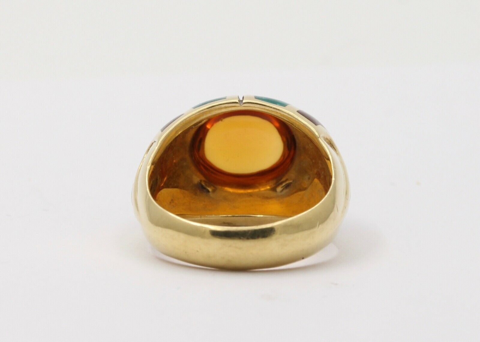 Unique Estate Mavito Citrine Guilloche Enamel 18K Gold Dome Ring,