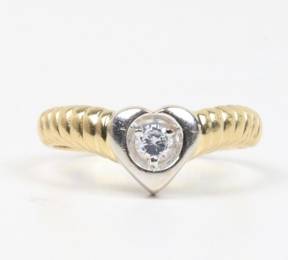 Vintage 14K Yellow Gold Diamond Heart Ring