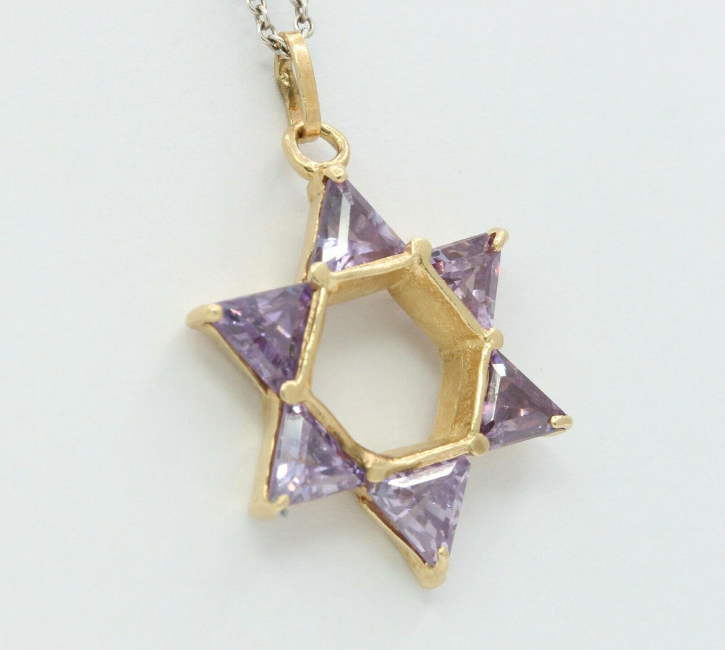 Vintage 14k Yellow Gold CZ Star Of David Pendant