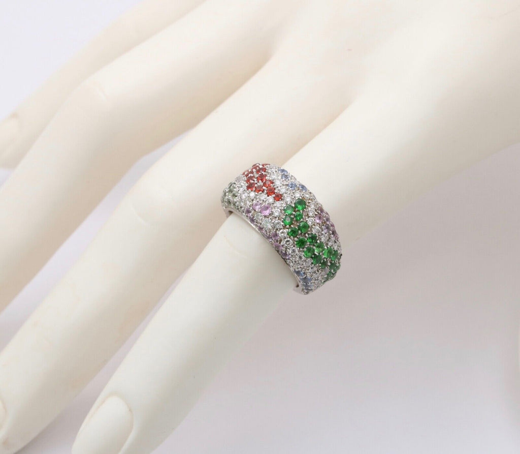Vintage Valente MultiStone Wave 18K White Gold Ring
