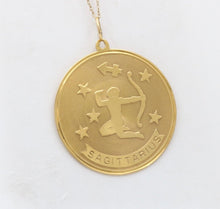 Load image into Gallery viewer, Vintage Zodiac “Sagittarius” 14K yellow Gold Large Medallion Charm Pendant
