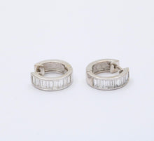 Load image into Gallery viewer, Vintage Baguette Diamonds 14K White Gold Huggie Earrings
