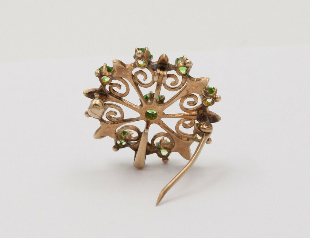 Sweet Victorian Scrolling Green Garnet And Split Pearl Brooch Pin, Pendant, Watc
