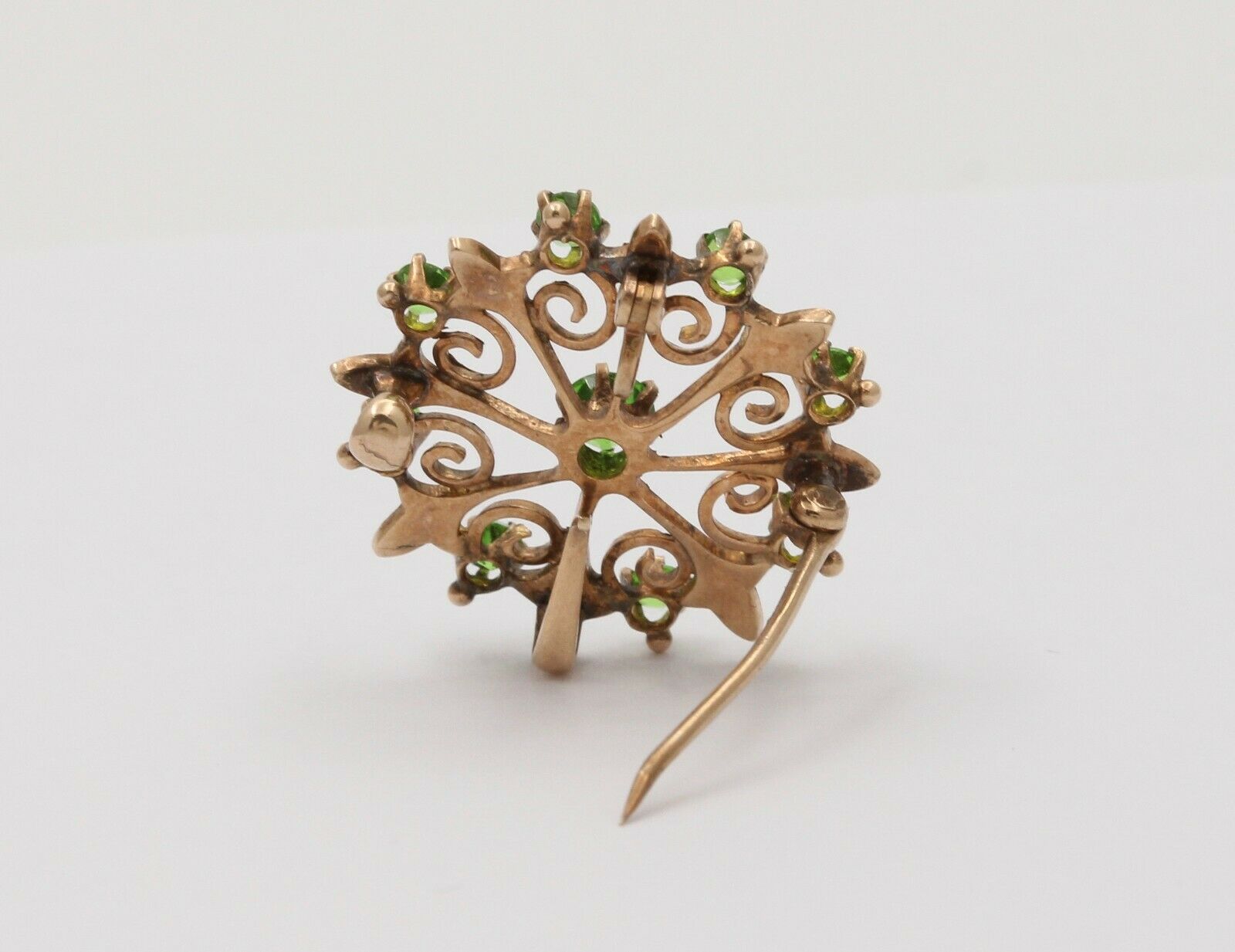 Sweet Victorian Scrolling Green Garnet And Split Pearl Brooch Pin, Pendant, Watc