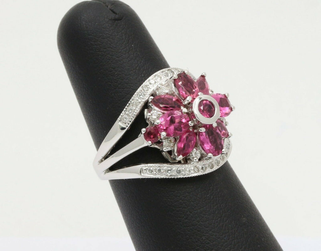 Vintage 14K White Gold Diamond Tourmaline Ring