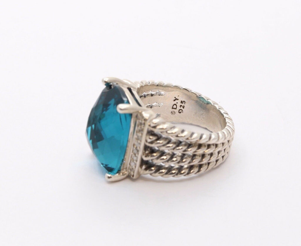 David Yurman Wheaton Ring With London Blue Topaz and Diamonds