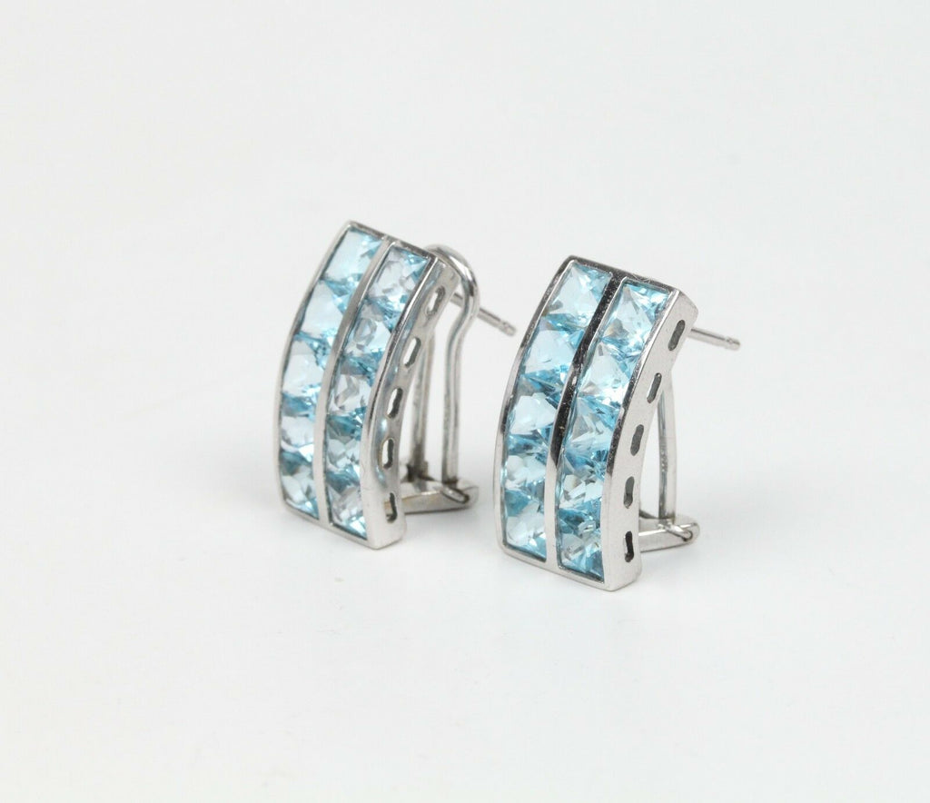 Vintage 18K White Gold Blue Topaz Huggies
