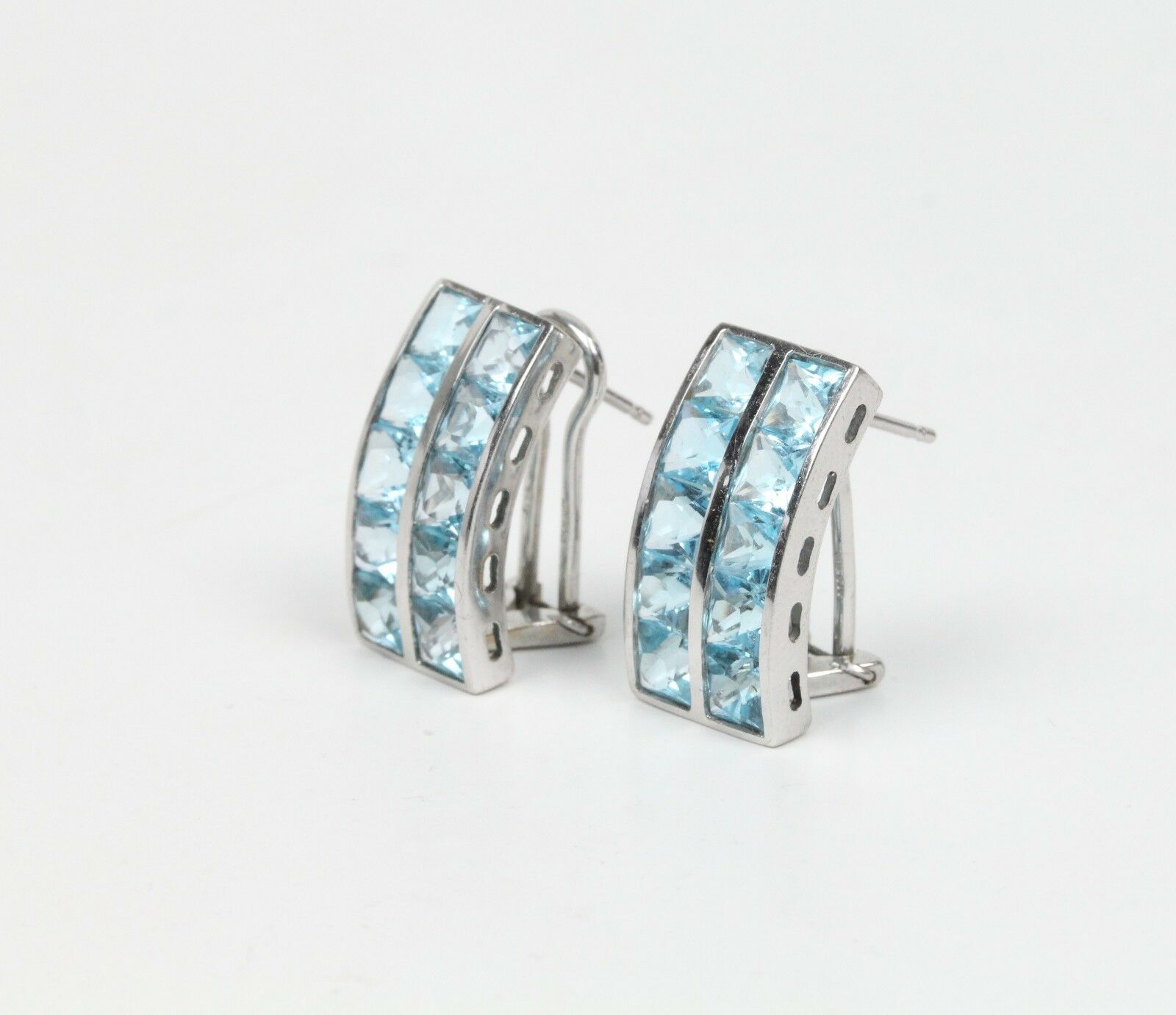 Vintage 18K White Gold Blue Topaz Huggies