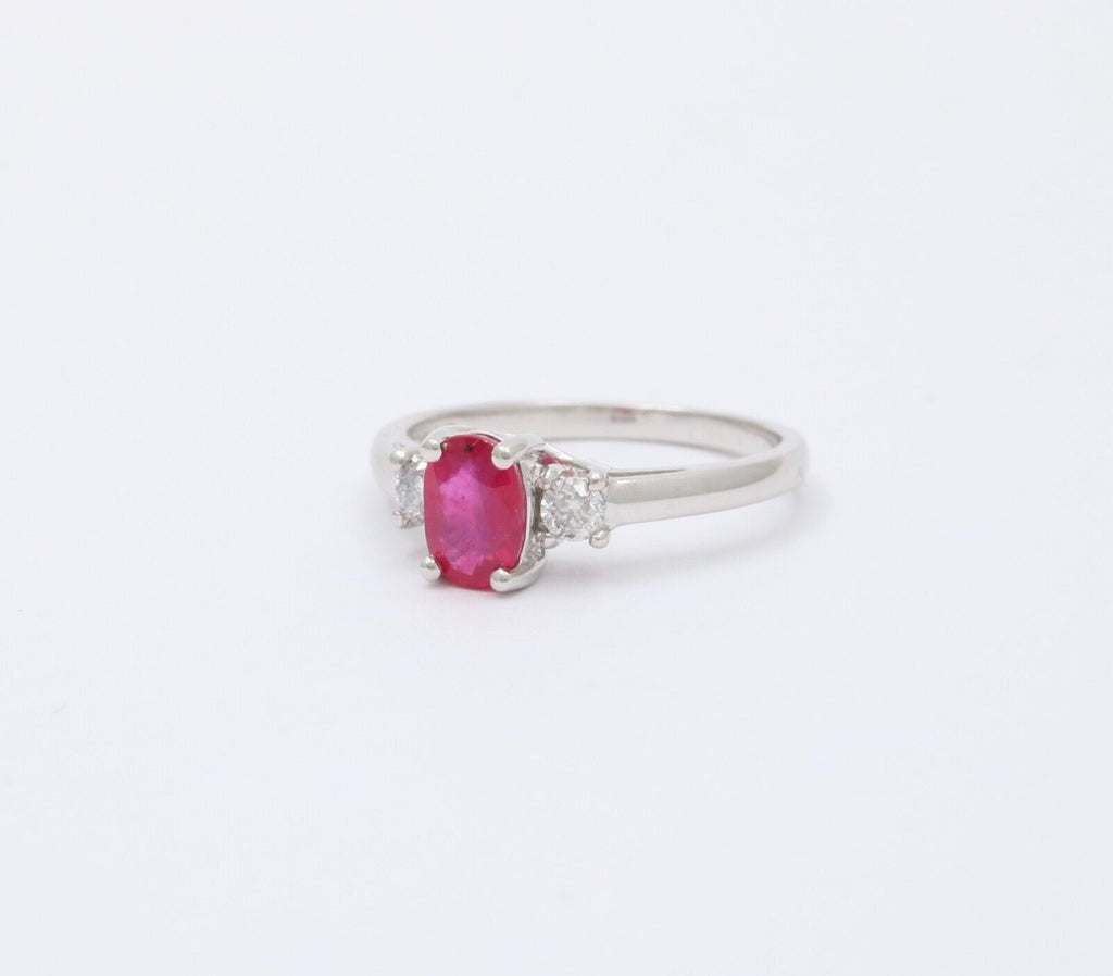 Vintage Ruby Diamonds 10K White Gold Ring