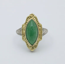 Load image into Gallery viewer, Art Deco 14K Gold Jade Navette Filigree Ring
