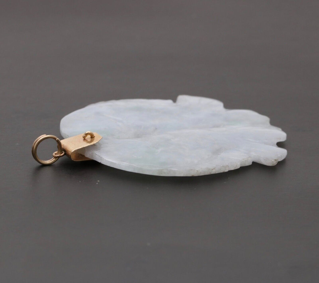 Vintage 10K Yellow Gold Jade Two Carps Good Luck Pendant Charm