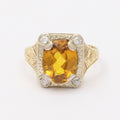 Art Deco Lemon Citrine Diamonds 14K Yellow White Gold Ring