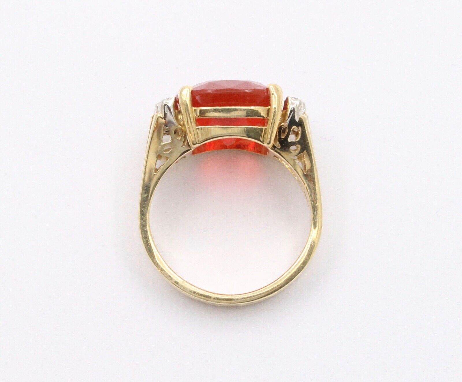 Vintage Fire Opal Diamonds 14K Yellow Gold Ring
