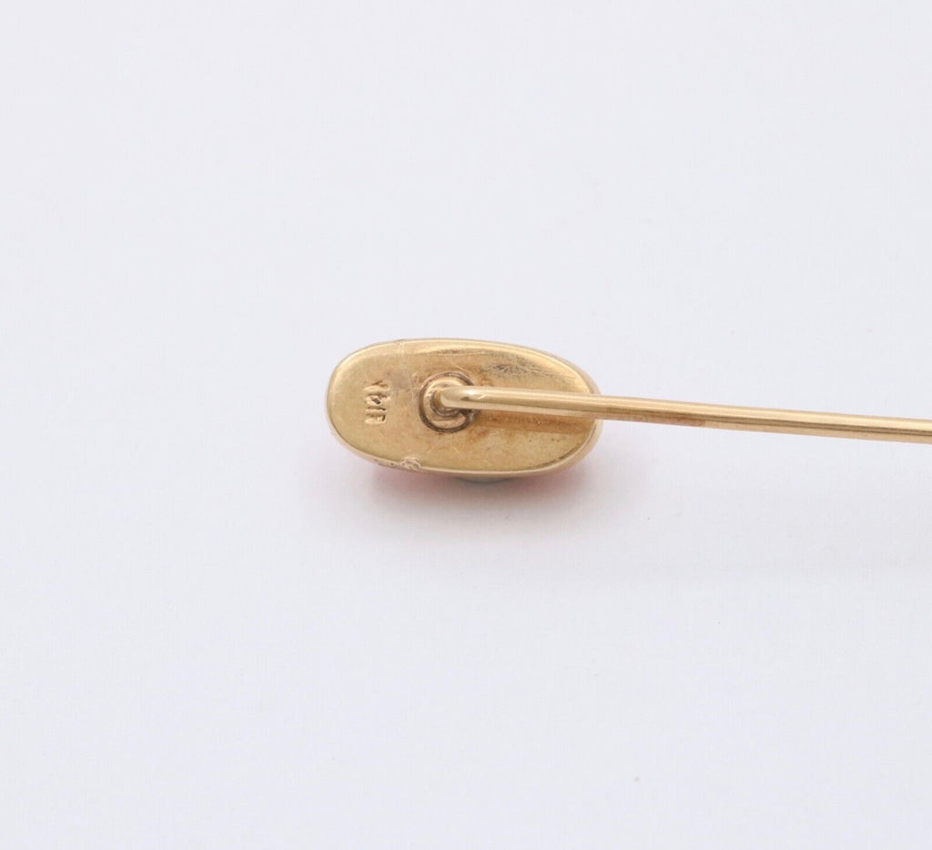 Antique 14K Yellow Gold Coral Stick Pin, Lapel Pin