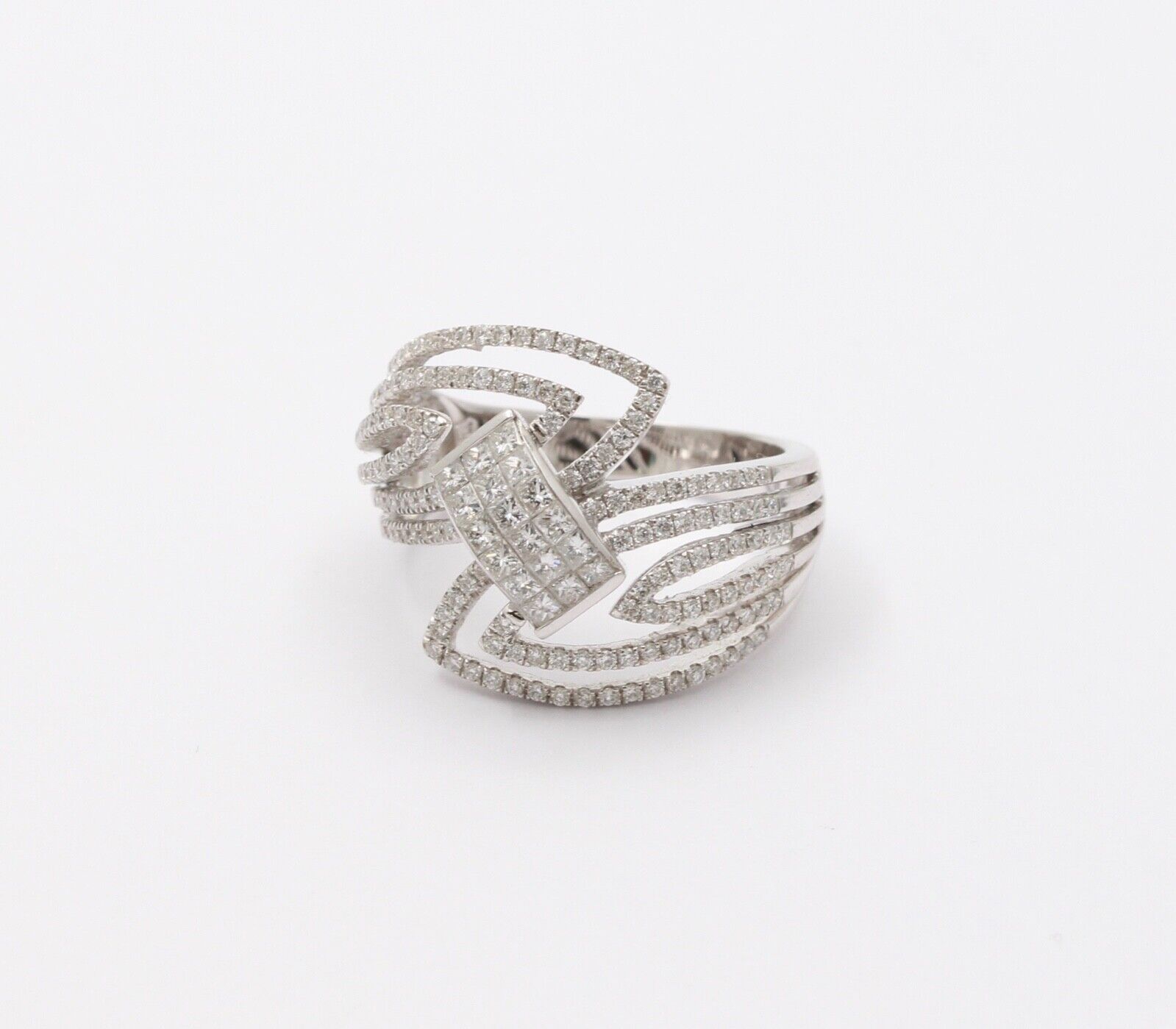 Mid Century 18K White Gold Diamond Bypass Ring, Engagement Ring