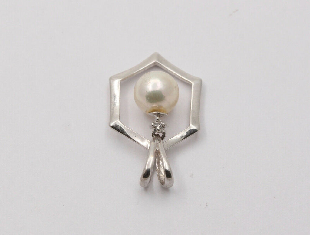 Estate 14K White Gold 6.5 mm Pearl Pendant, Bridal Jewelry.