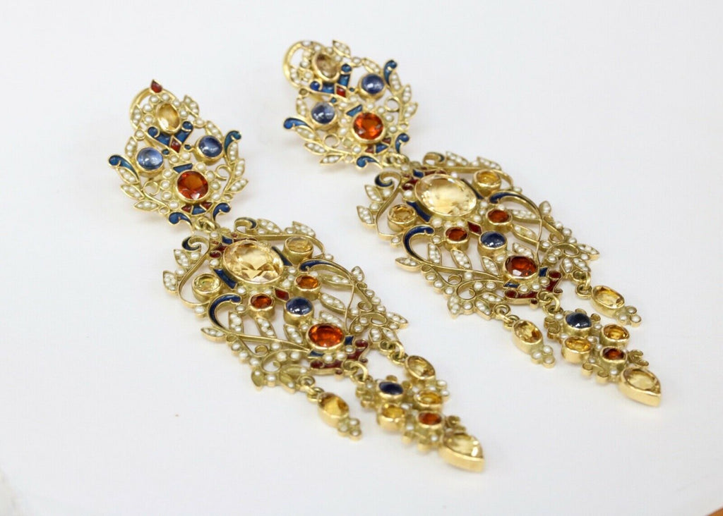 Vintage Percossi Papi MultiStone 18K 925 Opera Earrings